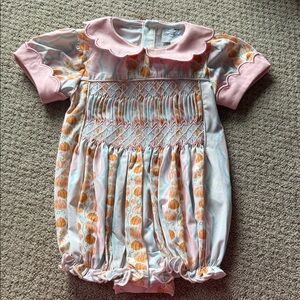 Pima CottonPink and Orange Smocked Baby Romper